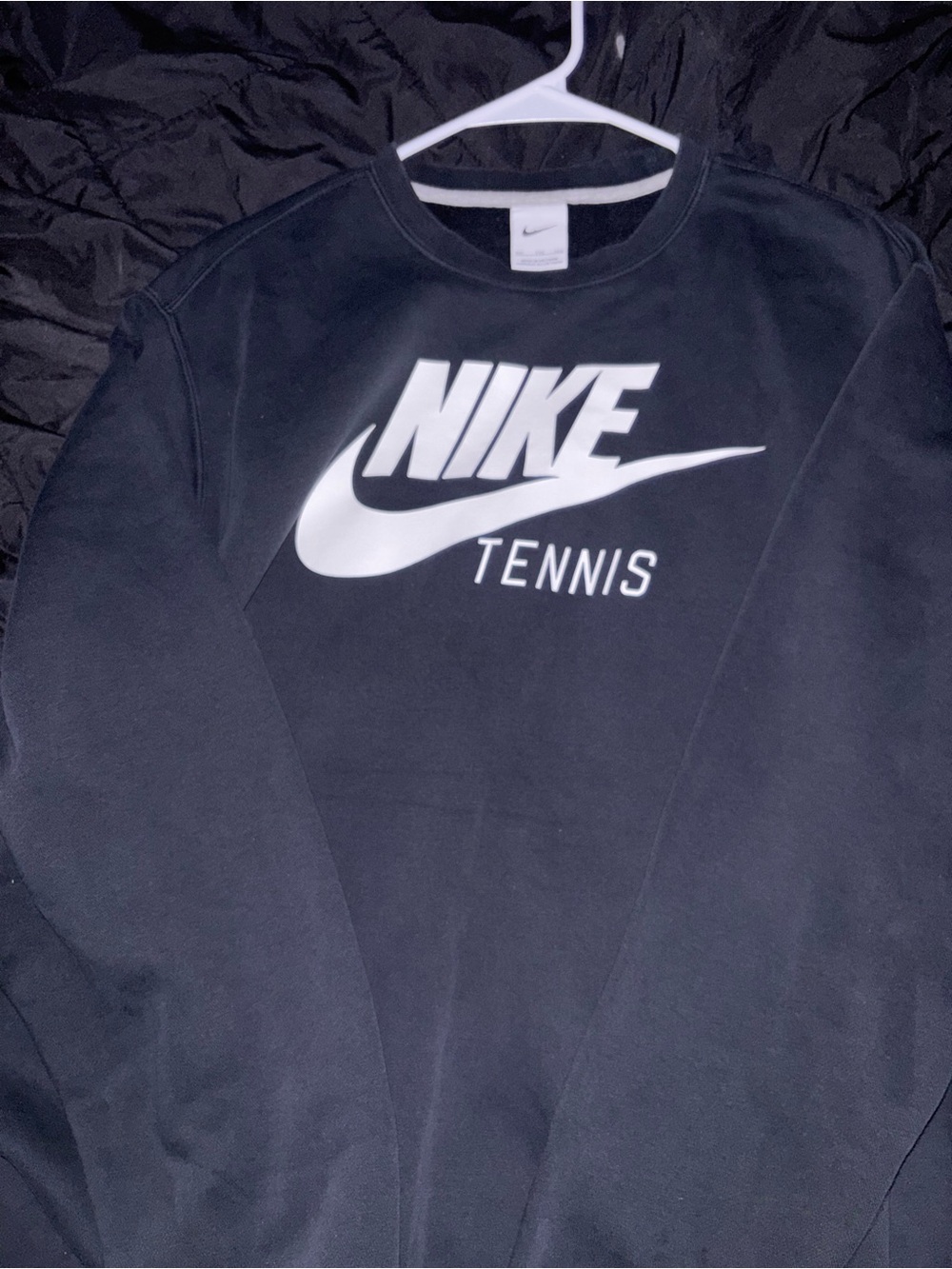 Nike Black Crewneck with White Swoosh and 'Tennis' Logo